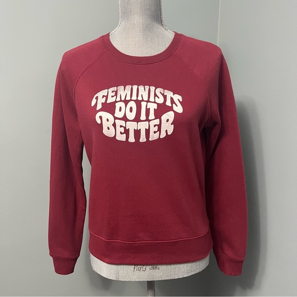 REBECCA MINKOFF Feminists Do It Better sweatshirt XS dark red and white - Picture 3 of 13